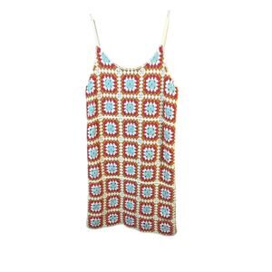Wind and willow Granny square festival mini dress spaghetti straps size medium